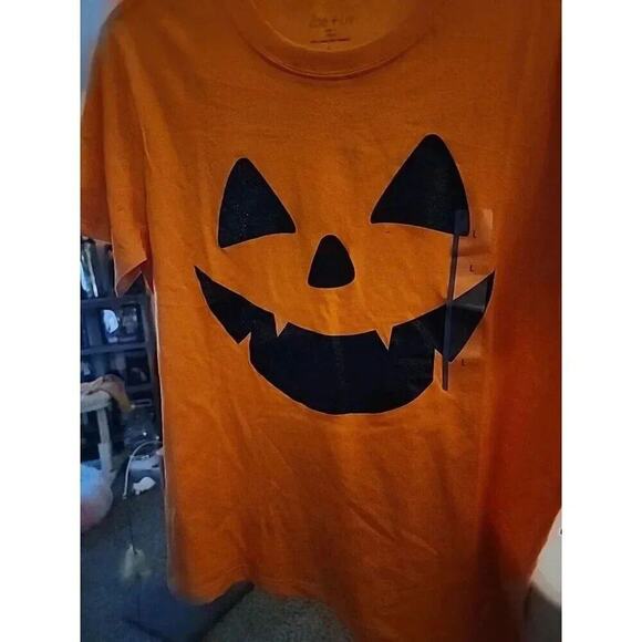 Zoe + Liv Womens Size L Jack O Lantern Face Halloween T-Shirt Orange A102 NWT - Picture 1 of 5